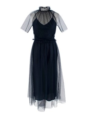 Goop Lana Tulle and Velvet Cocktail Dress in Navy