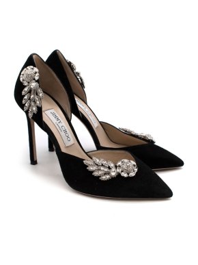 Jimmy Choo Teja 100 crystal-embellished suede d'Orsay pumps