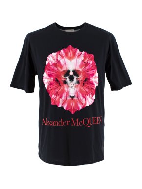 Alexander McQueen Pink Flower Skull Logo T-Shirt