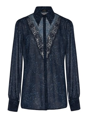La Perla Blue Floral Print Pyjama Blouse with Lace Inserts