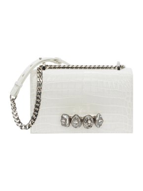 Alexander McQueen White Crocodile Embossed Crystal Knuckle Duster Bag