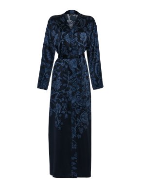 La Perla Long Blue Floral Silk Robe