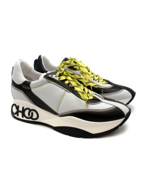 Jimmy Choo Raine White And Black Nappa Leather Neon Lace-up Trainers
