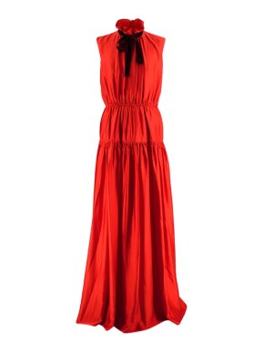 Roksanda Red Giona Tiered Ruffle Neck Maxi Gown