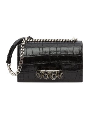 Alexander McQueen Black Crocodile Embossed Crystal Knuckle Duster Bag