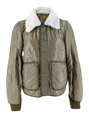 Marfa Stance Khaki Green Quilted Jacket with shearling collar