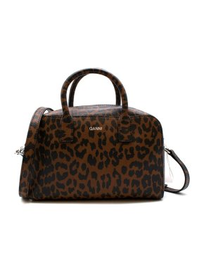 Ganni Leather top Handle Bag in Leopard Print