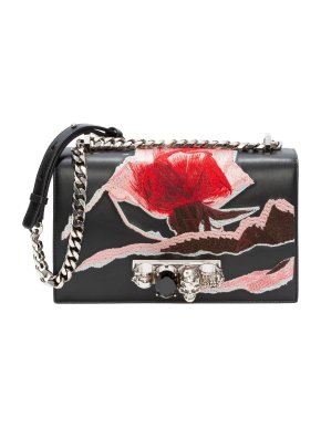 Alexander McQueen Black Embroidered Knuckle Duster Flap Bag