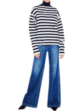Dior Distressed Navy & White Striped Wool Blend Jumper