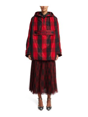Dior Black & Red Checkered Taffeta Hooded Anorak