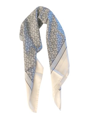 Burberry TB Monogram Blue Silk Scarf