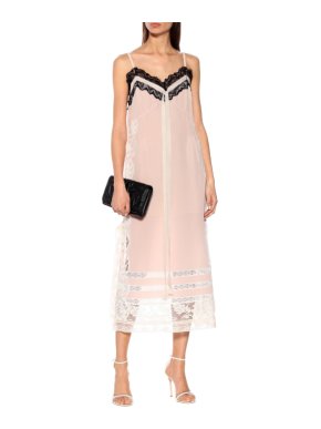 Coach Pink & Black Lace Trimmed Silk Slip Dress