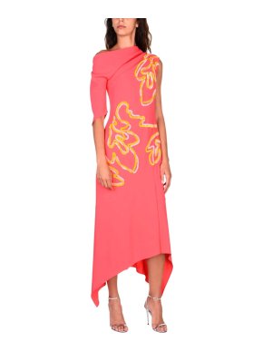 Peter Pilotto Coral Crepe Embroidered Midi Dress