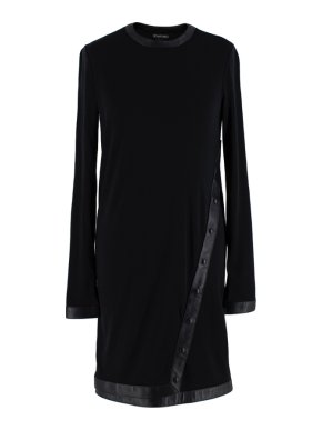 Tom Ford Black Wool Blend Jersey Leather Trimmed Mini Dress