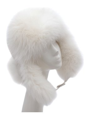 Bespoke White Fox Fur Trimmed Leather Trapper Hat