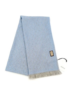 Gucci Blue Monogram Knit Wool Scarf