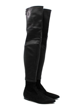 Chanel Black Suede & Leather Long Flat Boots