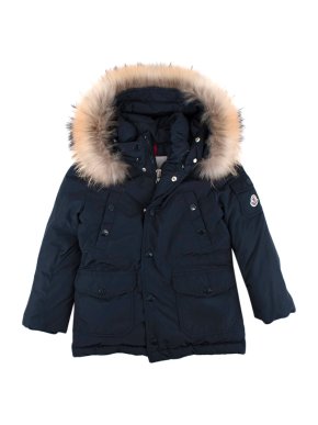 Moncler Navy Fur Trimmed Hooded Down Jacket