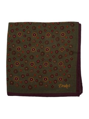 Drake's Green Hexagonal Pattern Wool & Silk Handkerchief