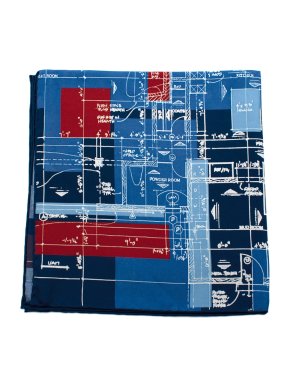 Turnbull & Asser Blue & Red Silk Blueprint Handkerchief