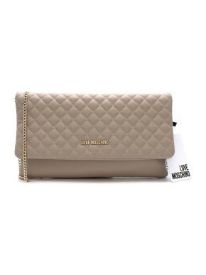 Love Moschino Cream Quilted Leather Flap Clutch Bag