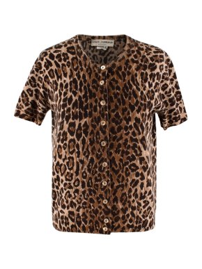 Dolce & Gabbana Leopard Print Cashmere Short Sleeve Cardigan