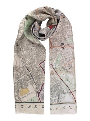 Dunhill Beige Silk Double Faced London Map Scarf