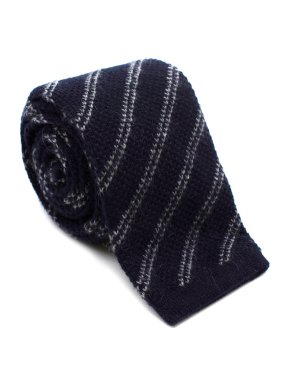 Tom Ford Navy Striped Cashmere Knit Square Tie
