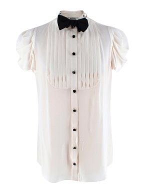 Moschino Cheap And Chic Ivory Silk Bow Tie Pleated Top