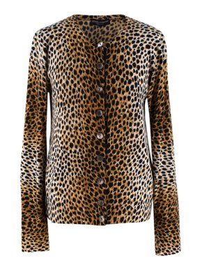 Dolce & Gabbana Cheetah Print Cashmere Knit Cardigan