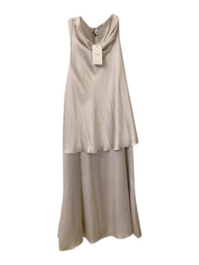 Armani Collezioni Silk Draped Silver Dress