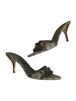 Gucci Leather Trimmed Monogram Vintage Mules