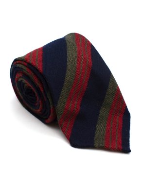 Cesare Attolini Navy Red & Green Striped Wool Tie