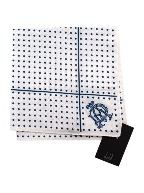 Dunhill White & Navy Spotted Cotton Handkerchief