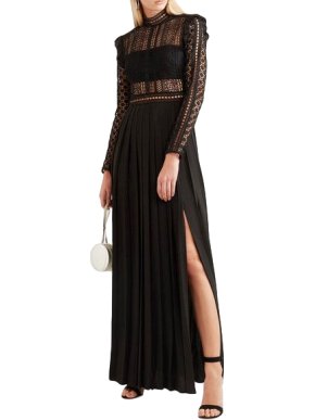 Self Portrait Black Guipure lace & crepe maxi dress