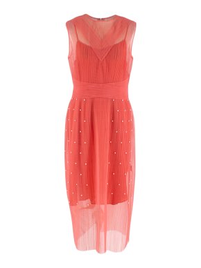 Huishan Zhang Pink Sheer Pearl Embellished Dress