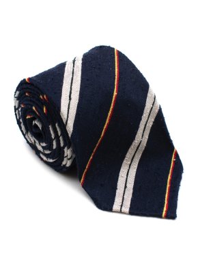 Drake's Navy Striped Handrolled Silk Tie