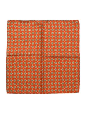 Michele Negri Orange With Green Pattern Handkerchief