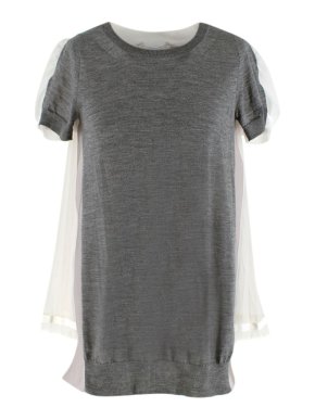 Sacai Grey Knit & White Organza Pleat Top