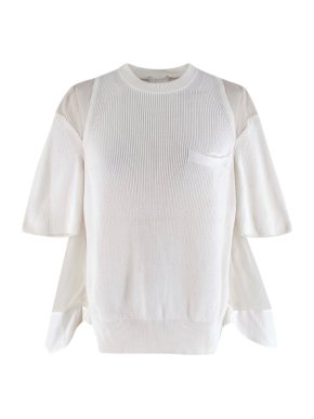 Sacai Ivory Knit & Muslin Short Sleeve Top