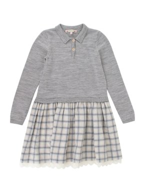 Bonpoint Grey Knit & Check Pattern Dress