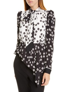 Self Portrait Daisy Printed Black & White Top