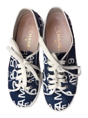 Chanel Blue Logo Lace-Up Sneakers