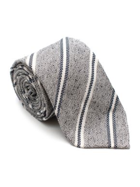 Drakes Grey Striped Silk & Linen Tie
