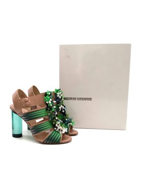 Nicholas Kirkwood for Peter Pilotto Nude & Green Embellished Sandals