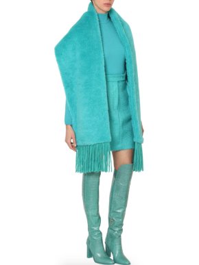 Max Mara Long Teddy Camel & Alpaca Blend Scarf In Turquoise