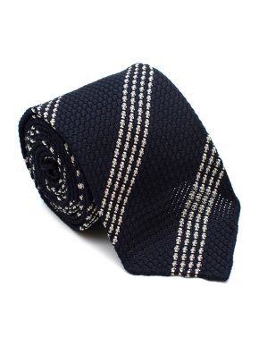 Drakes Navy Striped Silk Textured Tie