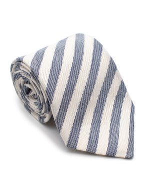 Sartoria Rossi White & Blue Striped Silk & Linen Tie