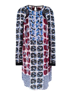 Peter Pilotto Red & Blue Silk Geometric Print Long Sleeve Dress