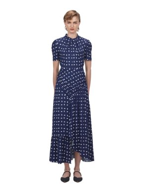 Self Portrait Sail Print Twist Neck Maxi Dress